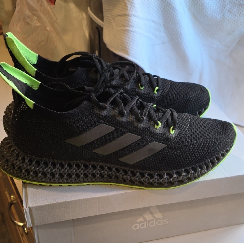 Adidas Men's Black and Neon Green Athletic Shoes